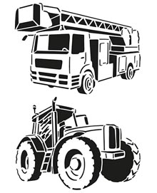 Schablone A4 Traktor und Feuerwehr LKW